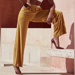 House of CB Velvet Pants Wide Leg High Rise Gold Size Medium